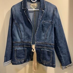 Old Navy Women's Dark Blue Jean Jacket with Tie Waist